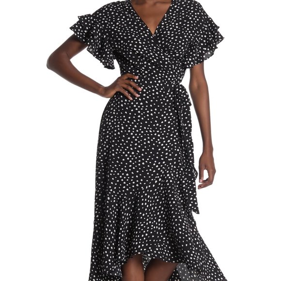 max studio ruffle crepe high low wrap midi dress Max Studio Ruffle Crepe High/low Wrap Midi Dress In Tertocam